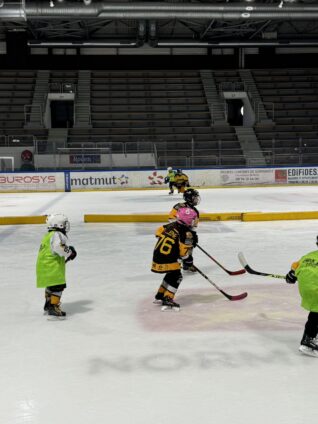 Photo d'enfants sur la patinoire lors d'une séance d'initiation pour tester le hockey sur glace